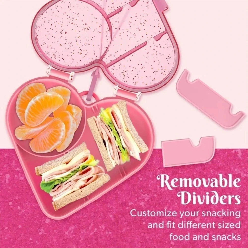 Paris Hilton Pink‎ Heart Bento Snack Box – Glitter Lid, Phone Stand, Bow NWT
